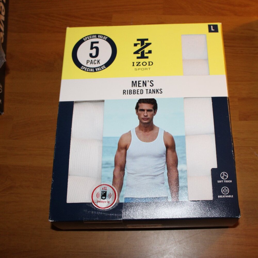 NWT IZOD Sport White Ribbed Tanks 5 Pack Men's L Undershirts T-Shirts Tag Free - Picture 2 of 9